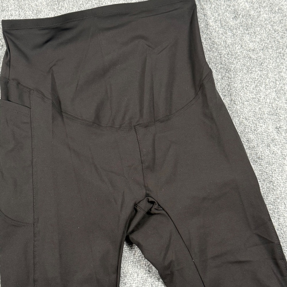 Maternity Capri Yoga Pants with Pockets Over Belly Black XL Athleisure Comfy